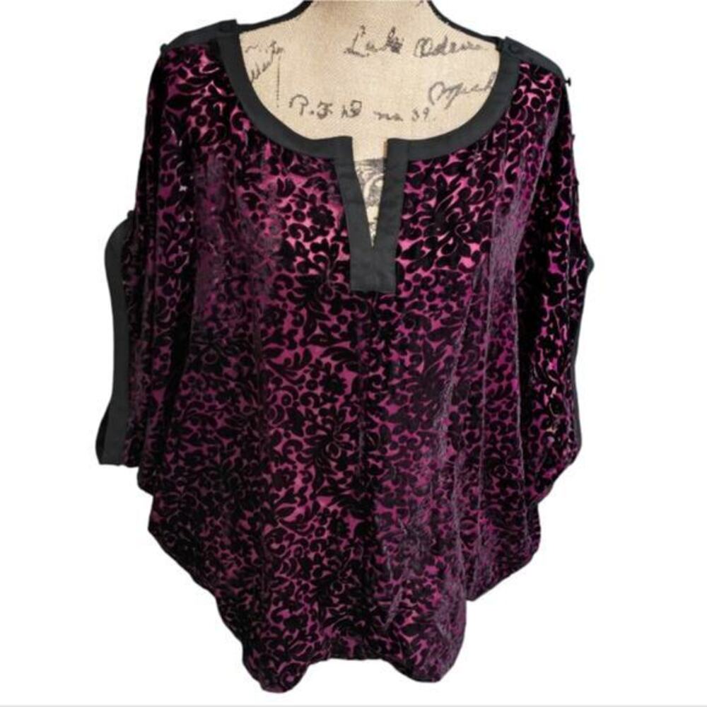 Ark‎ & Co purple & Black Velvet Burnout Dolman Sleeve Blouse Size Large
